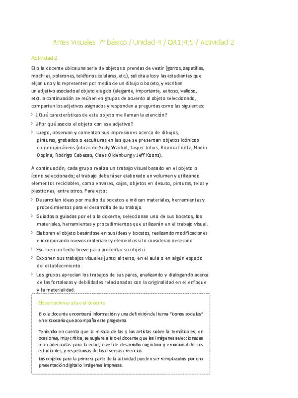Artes Visuales 7° básico-Unidad 4-OA1;4;5-Actividad 2