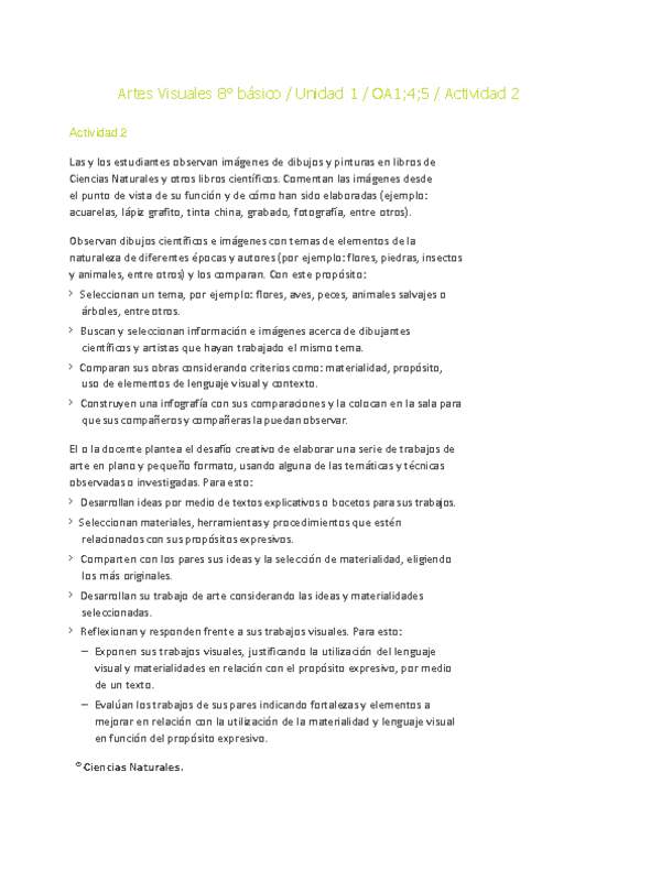 Artes Visuales 8° básico-Unidad 1-OA1;4;5-Actividad 2