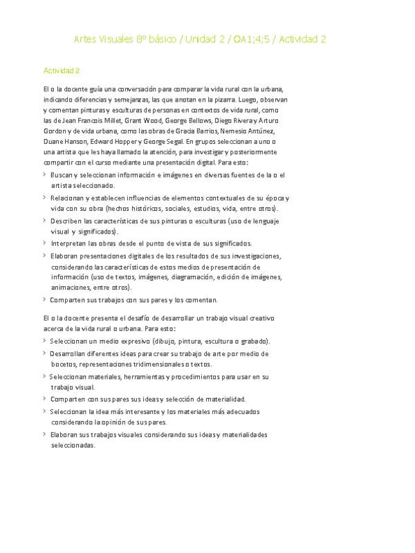 Artes Visuales 8° básico-Unidad 2-OA1;4;5-Actividad 2