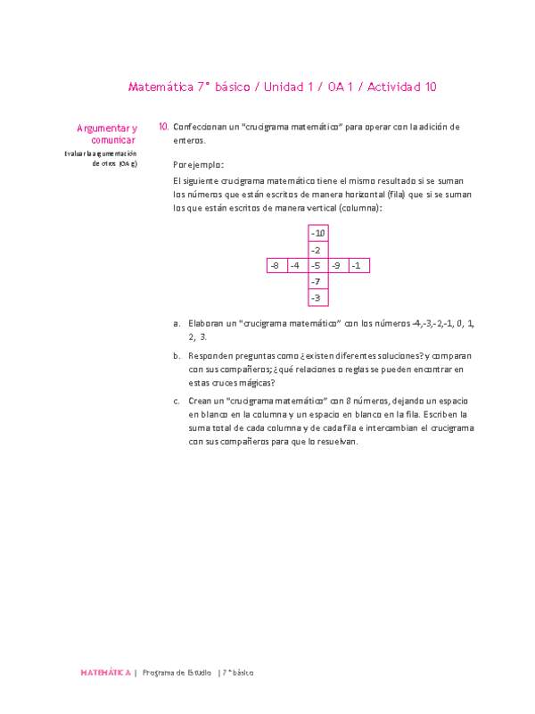 Matemática 7° básico -Unidad 1-OA 1-Actividad 10