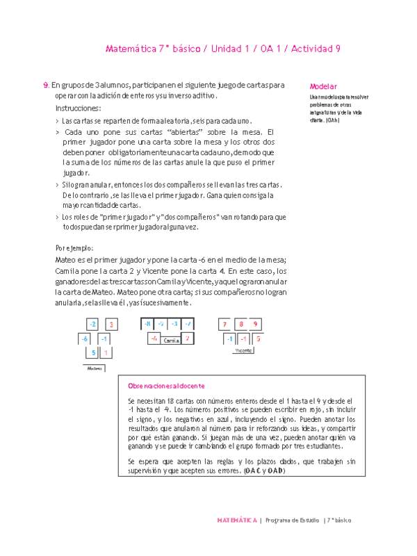 Matemática 7° básico -Unidad 1-OA 1-Actividad 9