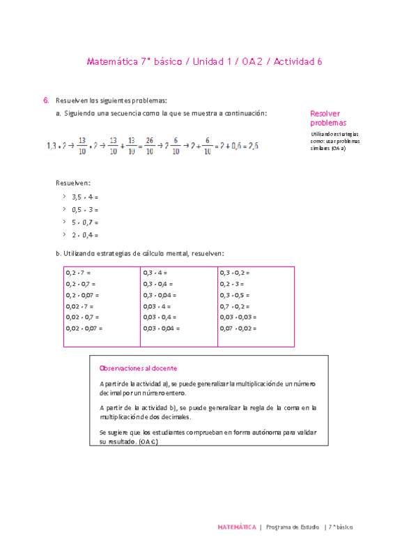 Matemática 7° básico -Unidad 1-OA 2-Actividad 6