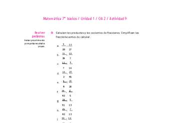 Matemática 7° básico -Unidad 1-OA 2-Actividad 9