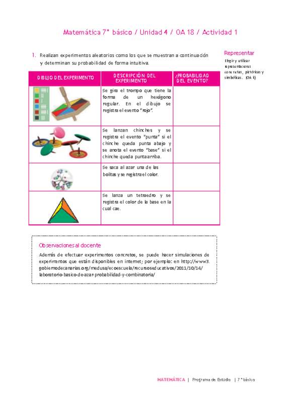Matemática 7° básico -Unidad 4-OA 18-Actividad 1