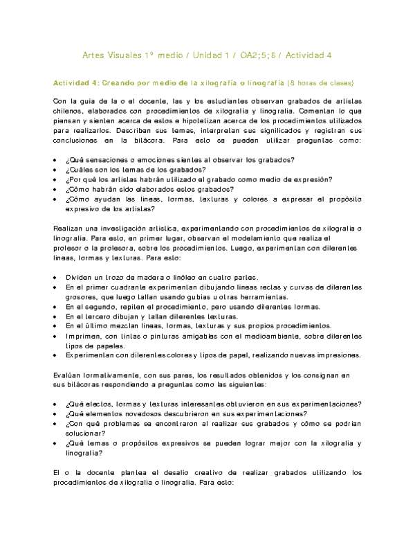 Artes Visuales 1 medio-Unidad 1-OA2;5;6-Actividad 4