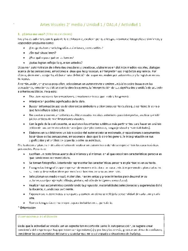 Artes Visuales 2 medio-Unidad 1-OA1;4-Actividad 1