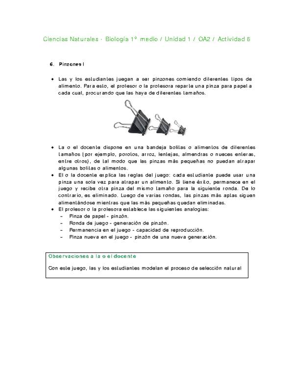 Ciencias Naturales 1 medio-Unidad 1-OA2-Actividad 6