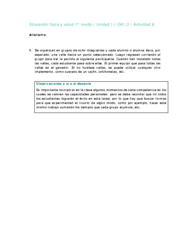 Educación Física 1 medio-Unidad 1-OA1;2-Actividad 9