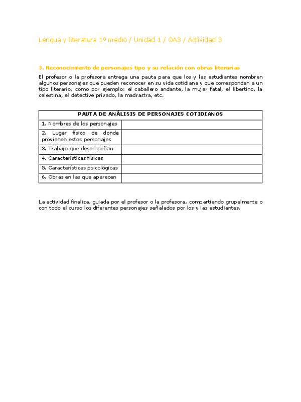 Lengua y Literatura 1 medio-Unidad 1-OA3-Actividad 3