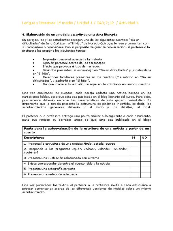 Lengua y Literatura 1 medio-Unidad 1-OA3;7;12-Actividad 4