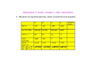 Matemática 1 medio-Unidad 1-OA1-Actividad 9