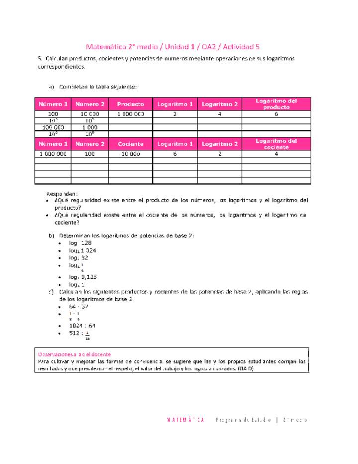 Matemática 2 medio-Unidad 1-OA2-Actividad 5