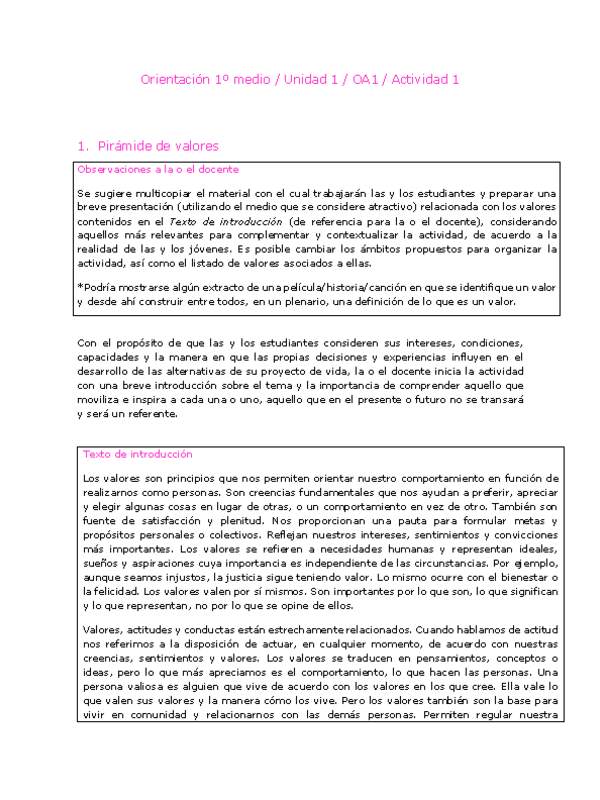 Orientación 1 medio-Unidad 1-OA1-Actividad 1