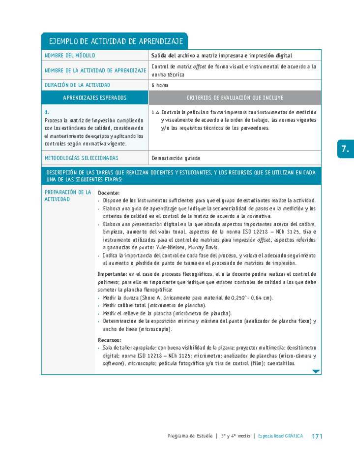 Control de matriz offset de forma visual e instrumental de acuerdo a la norma técnica