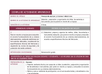 Selección, preparación y organización de útiles, herramientas e instrumentos para la puesta en marcha de un equipo.