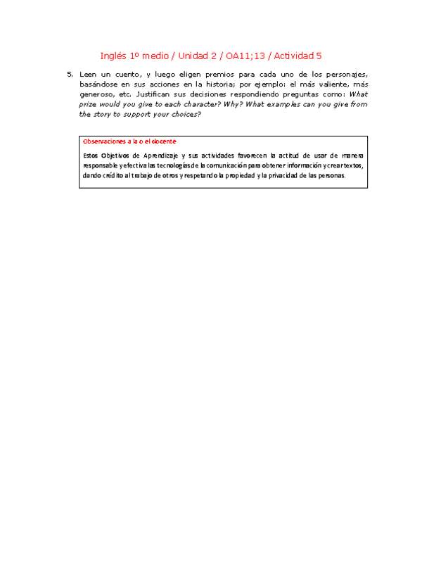 Inglés 1 medio-Unidad 2-OA11;13-Actividad 5