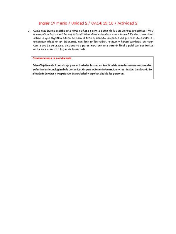 Inglés 1 medio-Unidad 2-OA14;15;16-Actividad 2