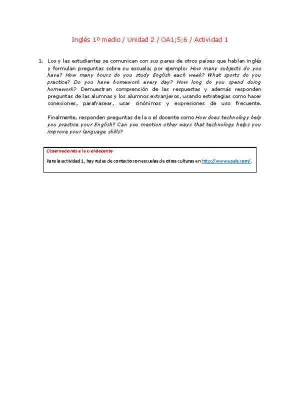 Inglés 1 medio-Unidad 2-OA1;5;6-Actividad 1