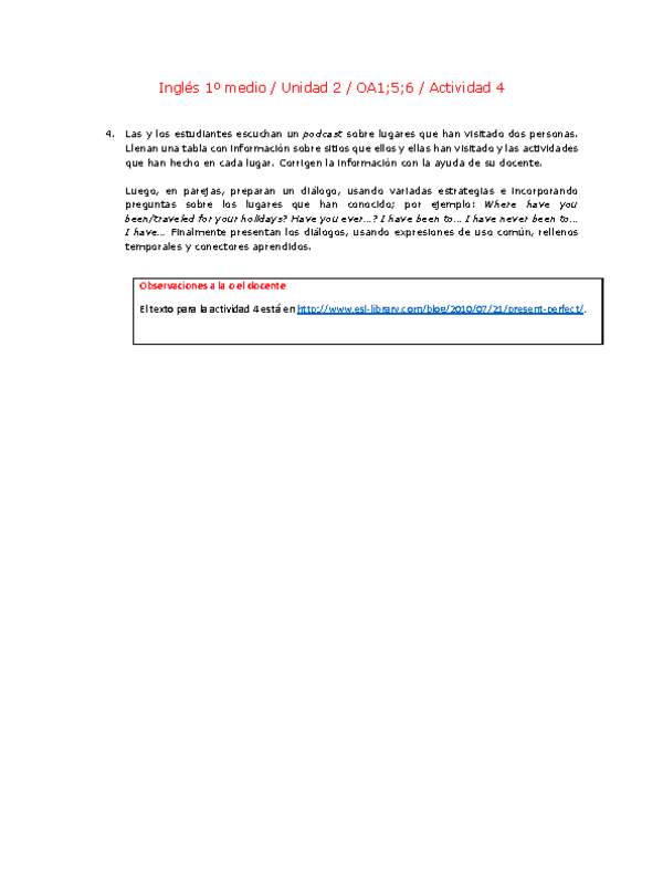 Inglés 1 medio-Unidad 2-OA1;5;6-Actividad 4