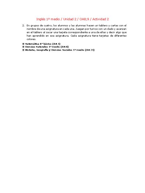 Inglés 1 medio-Unidad 2-OA8;9-Actividad 2