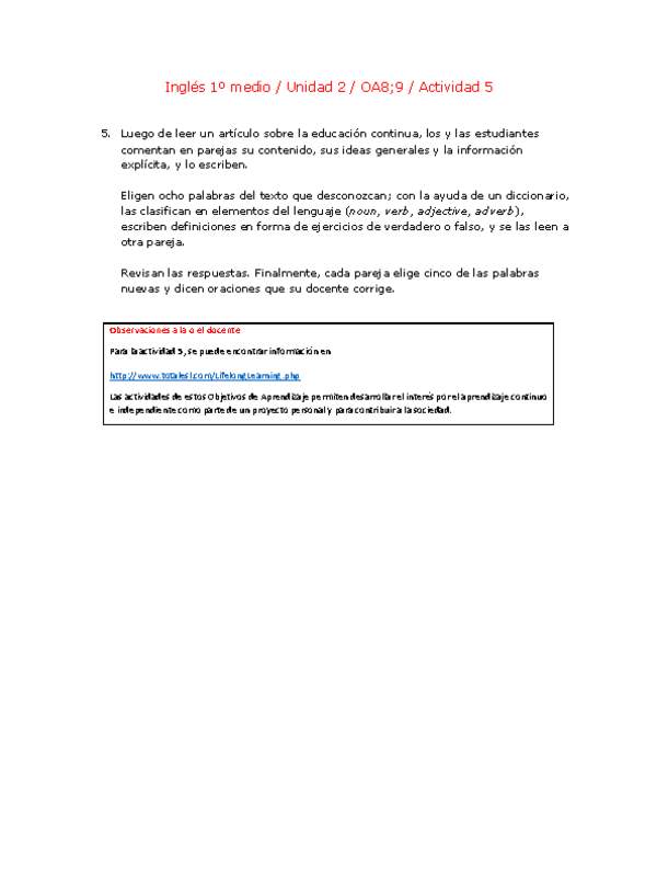 Inglés 1 medio-Unidad 2-OA8;9-Actividad 5