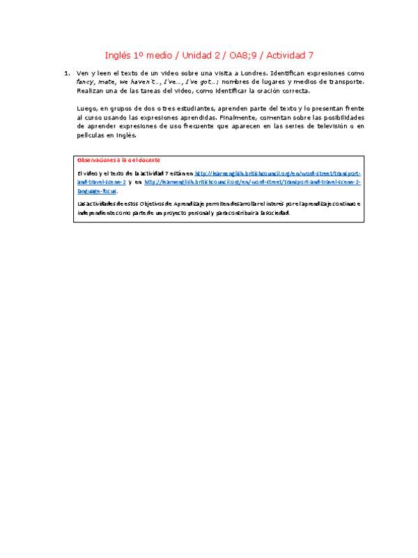 Inglés 1 medio-Unidad 2-OA8;9-Actividad 7