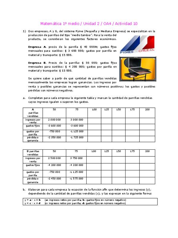 Matemática 1 medio-Unidad 2-OA4-Actividad 10