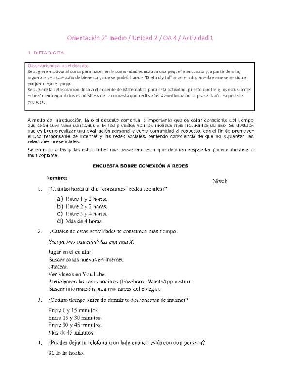 Orientación 2 medio-Unidad 2-OA4-Actividad 1
