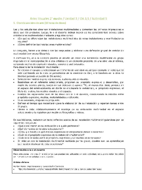 Artes Visuales 2 medio-Unidad 3-OA3;5-Actividad 5