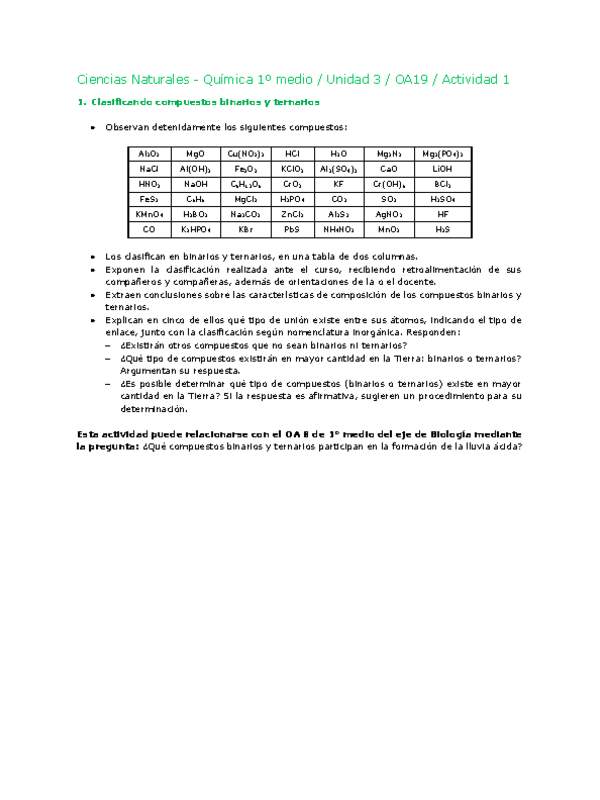 Ciencias Naturales 1 medio-Unidad 3-OA19-Actividad 1