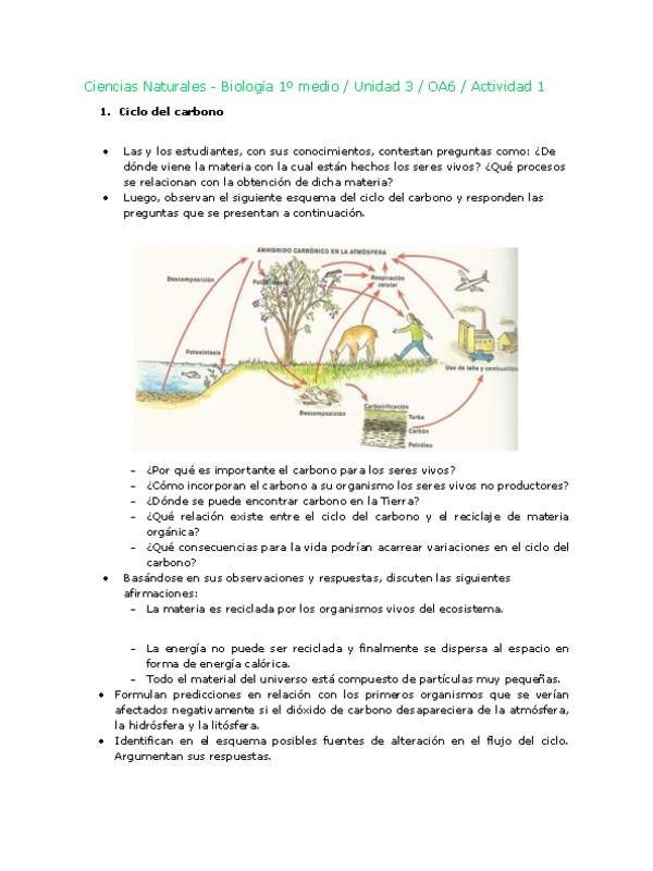 Ciencias Naturales 1 medio-Unidad 3-OA6-Actividad 1