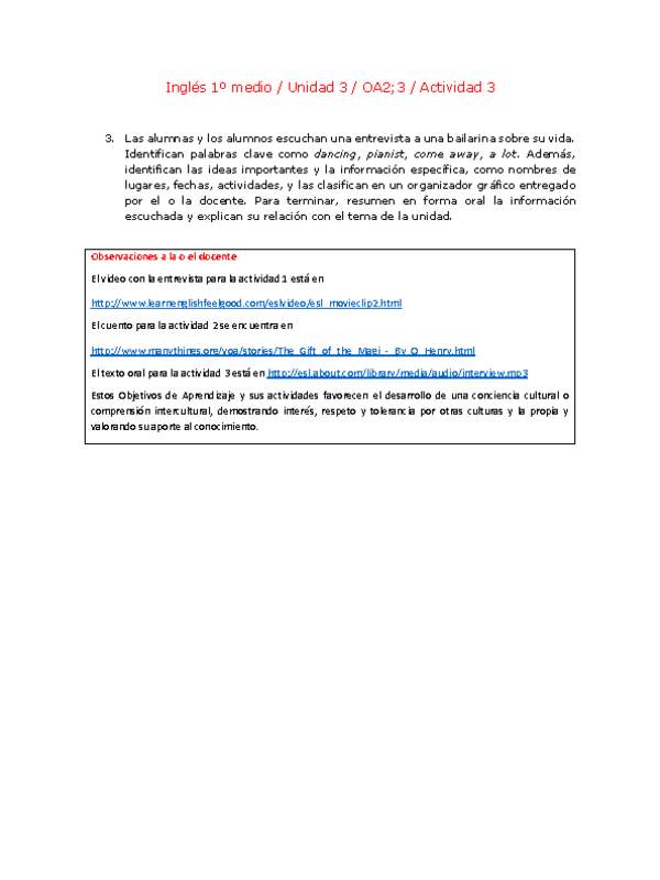 Inglés 1 medio-Unidad 3-OA2;3-Actividad 3
