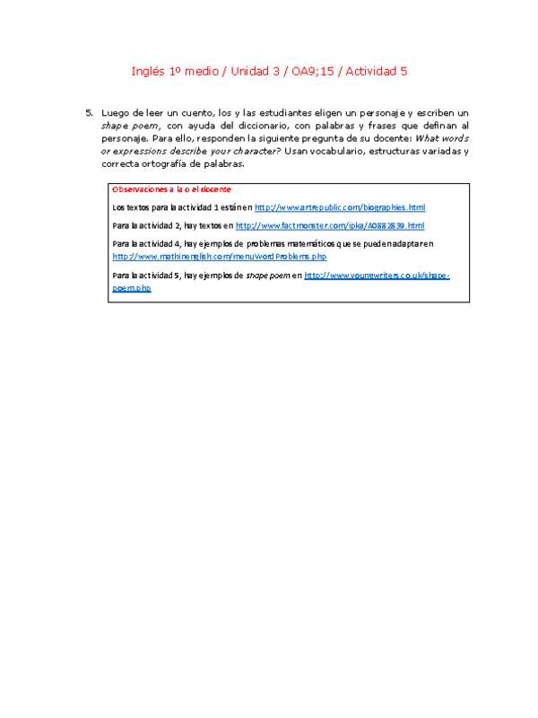 Inglés 1 medio-Unidad 3-OA9;15-Actividad 5