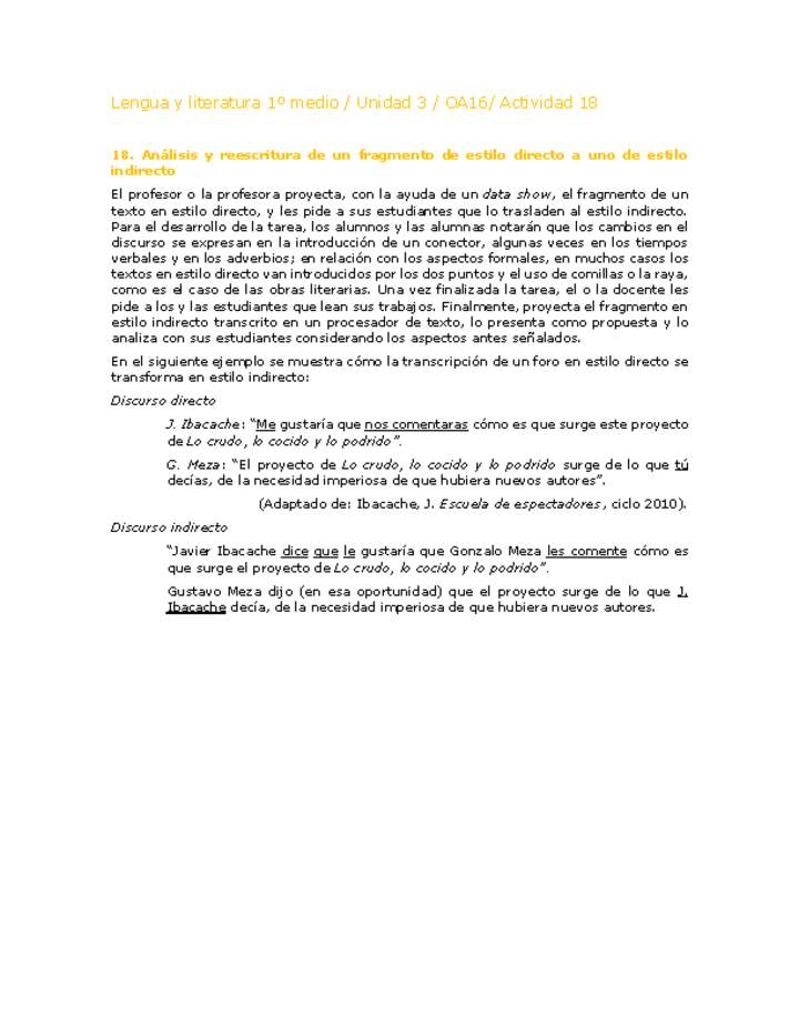 Lengua y Literatura 1 medio-Unidad 3-OA16-Actividad 18