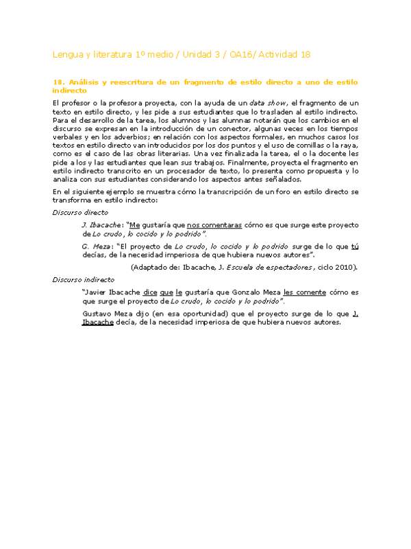 Lengua y Literatura 1 medio-Unidad 3-OA16-Actividad 18