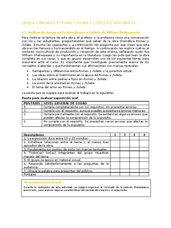 Lengua y Literatura 1 medio-Unidad 3-OA21;23-Actividad 13