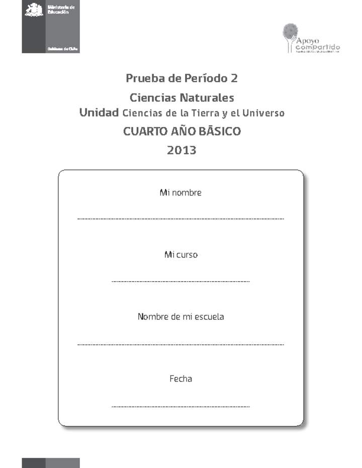 Evaluación para la Unidad 2, Ciencias Naturales 4° básico.