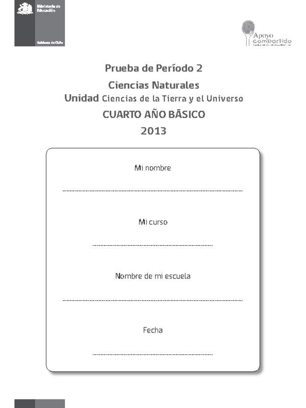 Evaluación para la Unidad 2, Ciencias Naturales 4° básico.