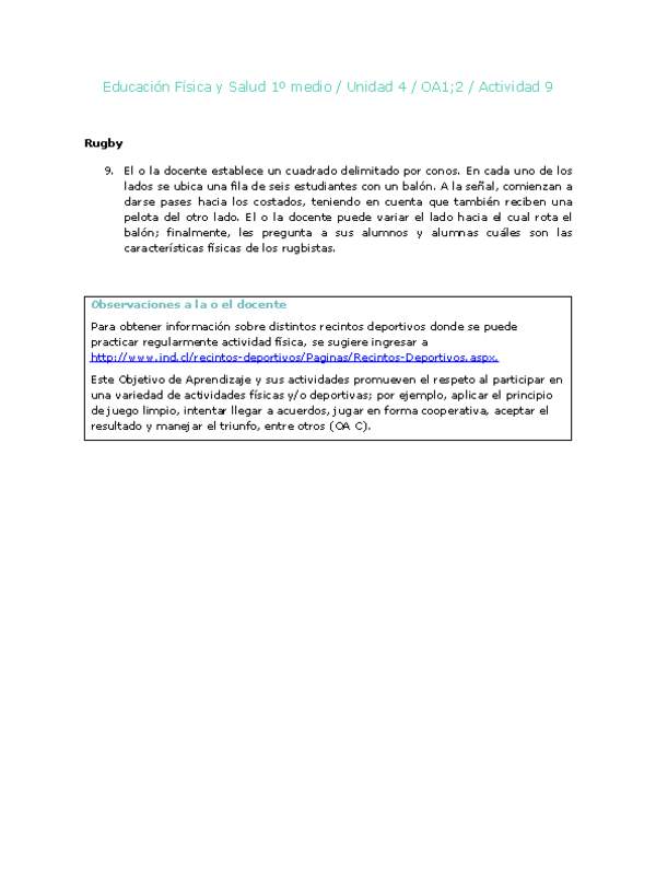 Educación Física 1 medio-Unidad 4-OA1;2-Actividad 9
