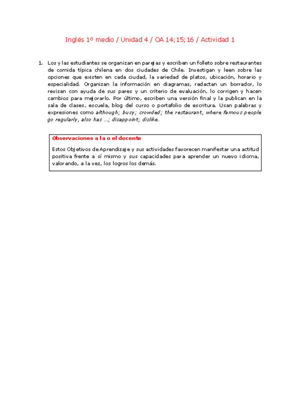 Inglés 1 medio-Unidad 4-OA14;15;16-Actividad 1