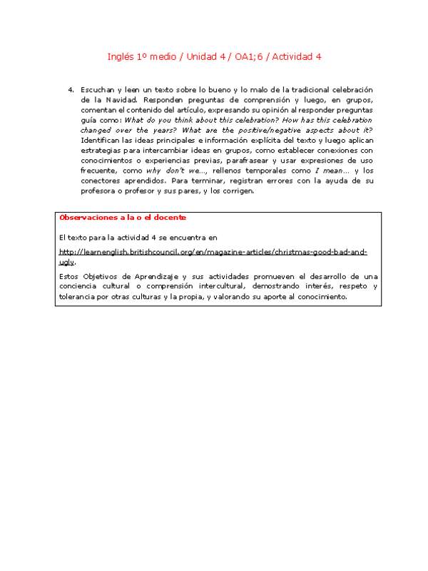 Inglés 1 medio-Unidad 4-OA1;6-Actividad 4