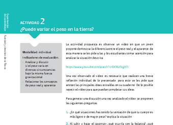 Sugerencia para el profesor: Actividad 2. ¿Puede variar el peso en la tierra?