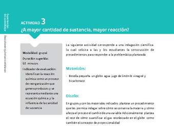 Sugerencia para el profesor: Actividad 3. ¿A mayor cantidad de sustancia, mayor reacción?