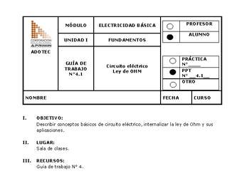 Guía de trabajo del estudiante Electricidad básica, circuito eléctrico y ley de Ohm