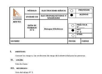 Guía de trabajo del estudiante Electricidad básica, riesgos eléctricos