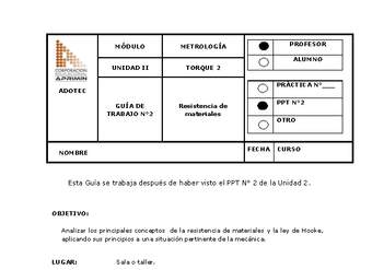 Guía de trabajo del docente Metrología, resistencia de materiales