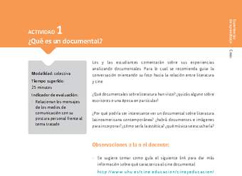 Sugerencia para el profesor: Actividad 1: ¿Qué es un documental?