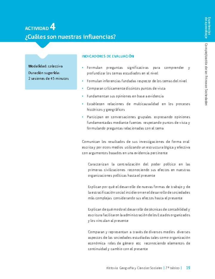 Sugerencia para el profesor: 4: ¿Cuáles son nuestras influencias?