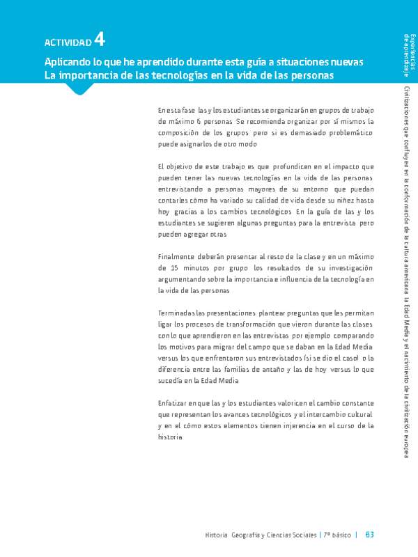 Sugerencia para el profesor: Actividad 4: La importancia de las tecnologías en la vida de las personas