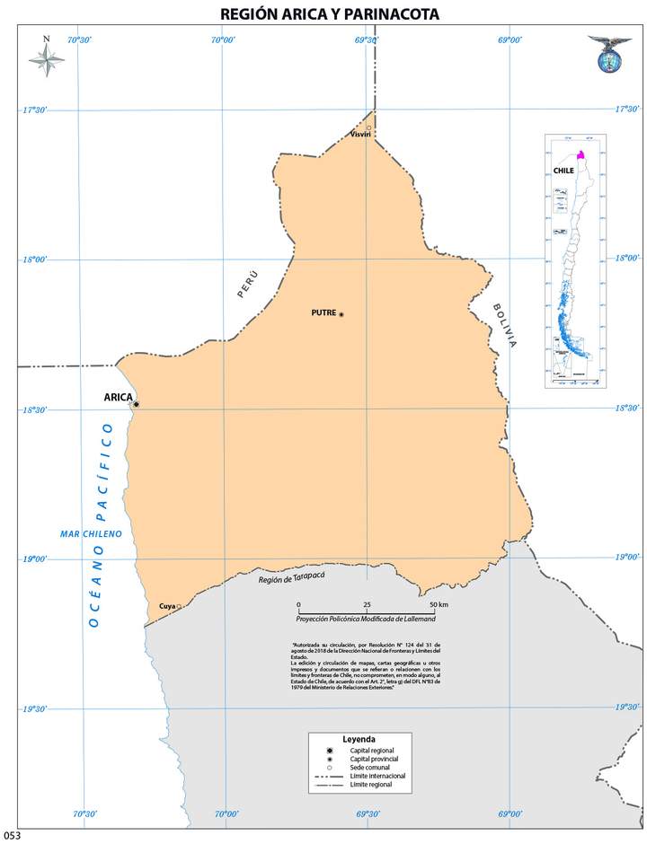 Mapa región Arica y Parinacota  (color)